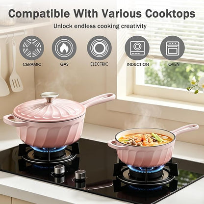Enameled Cast Iron Sauce Pan, 2 Quart Enameled Saucepan - Image 4