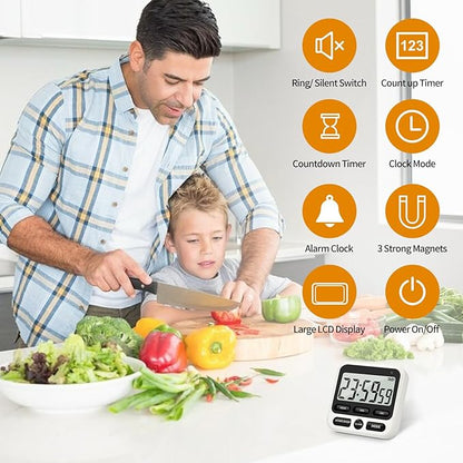 2 Pack Digital Kitchen Timer NKOVE 24 Hour Clock and Alarm Function - Image 3