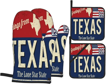 Oven Mitts and Pot Holders Sets of 4, Texas Lone Star State Retro US, Oven by DONMYER