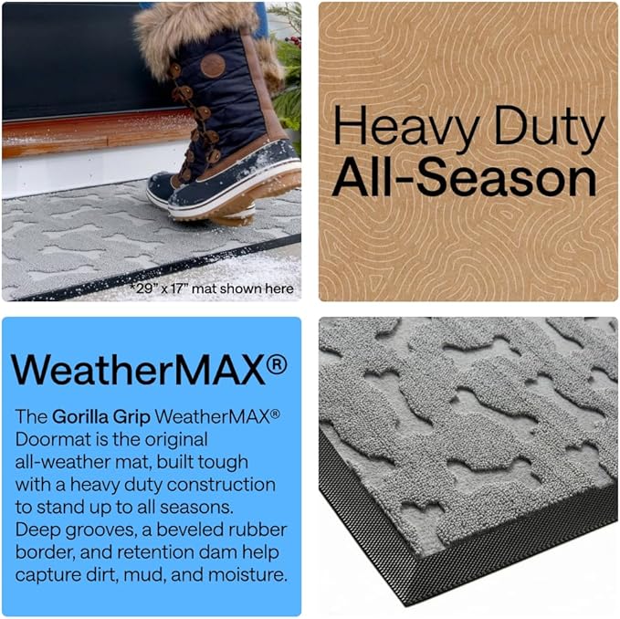 GORILLA GRIP 100% Waterproof All-Season WeatherMAX Doormat, US Designed Natural - Image 3