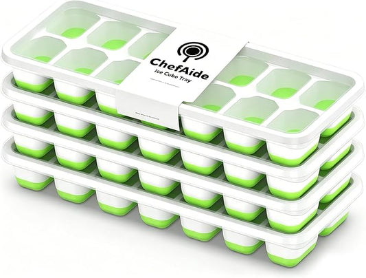 ChefAide Ice Cube Tray with Lid, 4 Packs 56 Cubes Durable Stackable Ice Cube by ChefAide