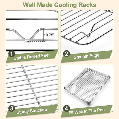 TeamFar Baking Sheet with Rack Set, 16/12.5/9 Inch Stainless Steel Cookie - Image 4