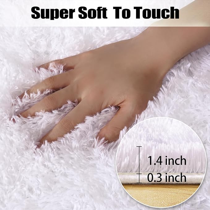 qulint White Rugs for Living Room, Fluffy 6x9 Area Rug for Bedroom Large Soft - Image 2