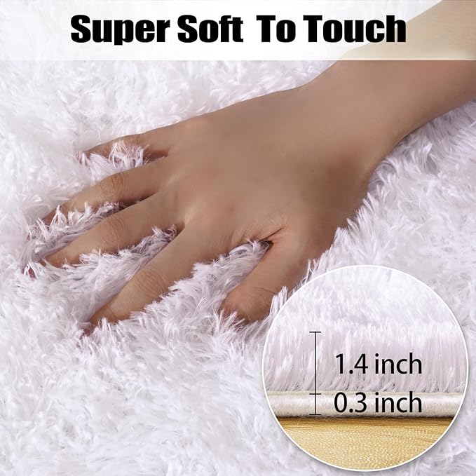 qulint 5x7 White Rugs for Living Room, Shag Fluffy Rug for Bedroom Soft Large - Image 2