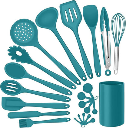 Silicone Kitchen Utensils Set, E-far 23 Pcs Blue Cooking Utensils Tools by E-far