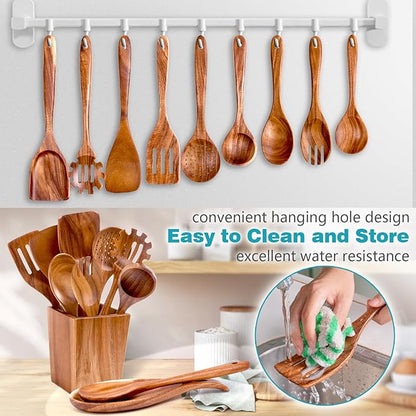 HOWHONG Wooden Spoons for Cooking, Premium Acacia Wood Kitchen Utensil Set - Image 3
