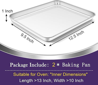 TeamFar Toaster Oven Pan Set of 2, Stainless Steel Toaster Oven Baking Tray - Image 2