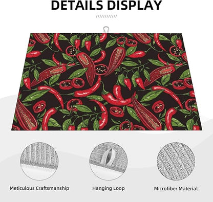 Red Chili Peppers Dish Drying Mat Vegetable Pepper Black Rustic Green Leaf - Image 2