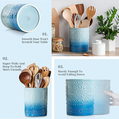 LOVECASA Extra Large Kitchen Utensil Holder, 7.2" Ceramic Farmhouse Utensil - Image 6