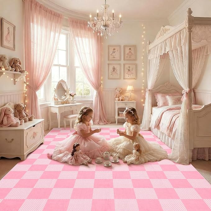 GarveeHome Checkered Blush Pink and White 8x10 Area Rugs - Image 2