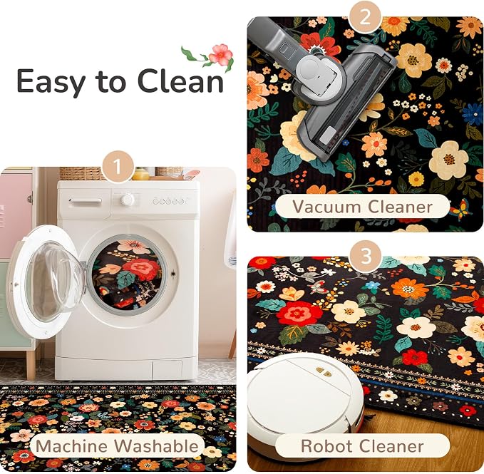 4ft Area Rugs for Living Room Vacuum-Friendly Machine Washable Area Rug Flower - Image 3