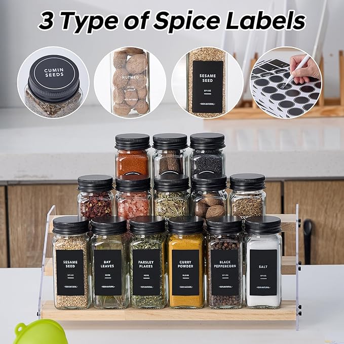 36 Glass Spice Jars with 576 Labels-Spice Jars with Black Metal Caps, 4oz Empty - Image 3