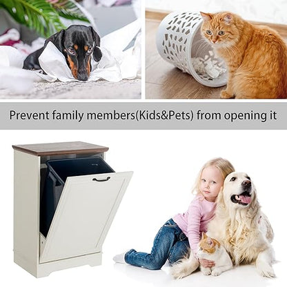 13 Gallons Tilt Out Trash Cabinet, Hidden Trash Can Cabinet Wooden Tilt Out Pet - Image 4