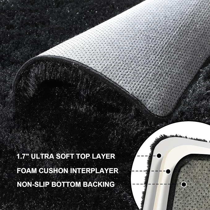 Black Rugs for Living Room, Large Fluffy 6x9 Area Rugs for Bedroom, Fuzzy Shag - Image 3