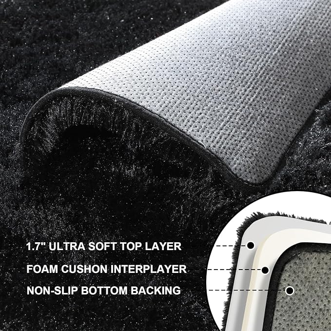 8x10 Area Rugs for Living Room, Large Fluffy Black Rugs for Bedroom, Fuzzy Shag - Image 3
