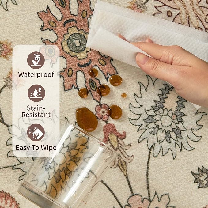 Rugxara 2x6 Floral Runner Rug, Washable Runners - Image 8