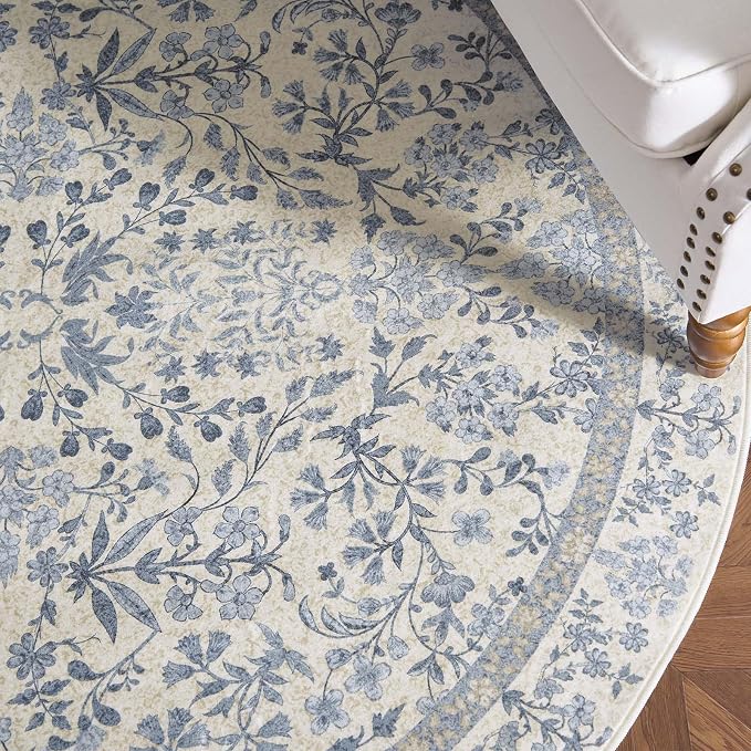 jinchan Zenith Round Rug 8ft Area Rug Soft 8'Round Vintage Floral Rug Non-Slip - Image 9