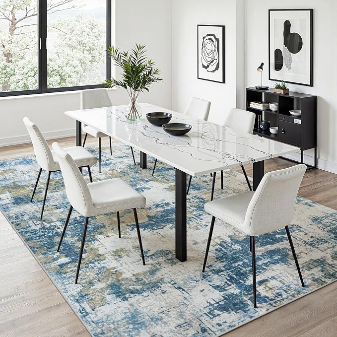 Area Rug 9x12 Living Room Rug Washable: No-Slip Abstract Soft Thin Large Blue - Image 6