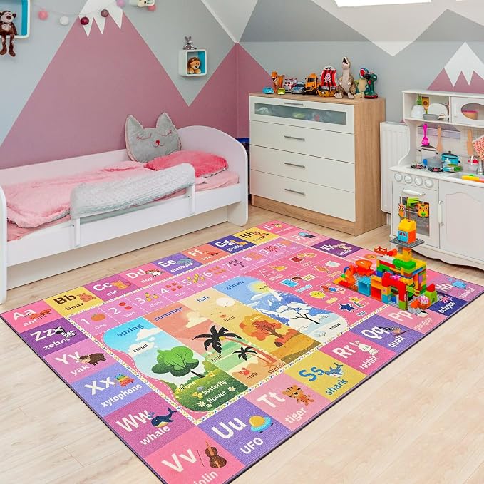 Macgace ABC Kids Rug for Playroom, 3x5 Pink Purple Washable Classroom Area Rugs - Image 3
