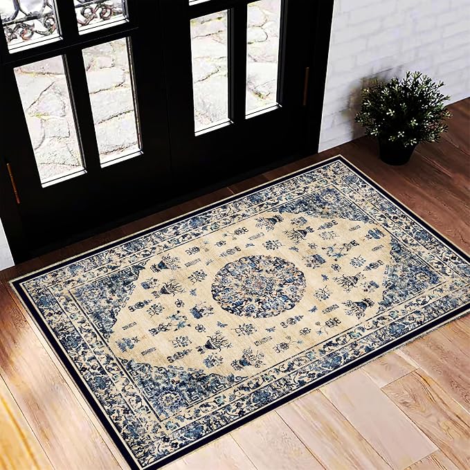 CHAMPLANT Washable Area Rug 2'x3' Door Mat Vintage Distressed Doormat Indoor by CHAMPLANT