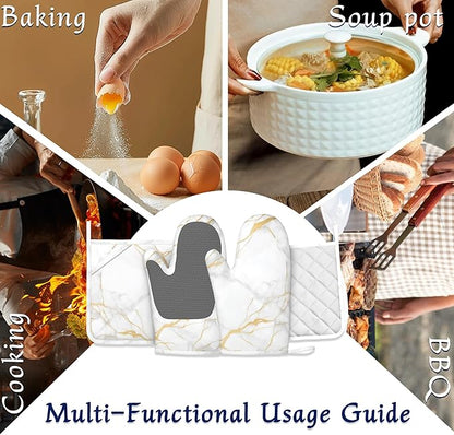 White Gold Marble Pot Holders and Oven Mitts Set Silicone Abstract Marble - Image 7