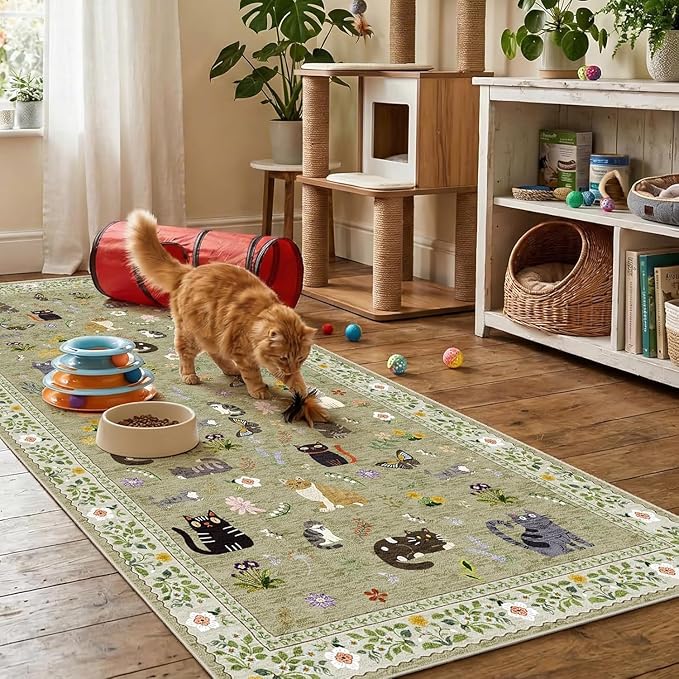 3x7 Washable Rug Runner, Non Slip Low Pile Hallway Cat Runner Rug, Stain by Puino