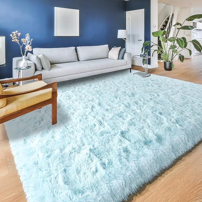 YJ.GWL Area Rugs for Living Room Bedroom, 5x8 Machine Washable Large Light Blue - Image 7