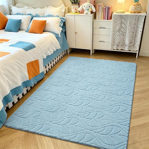3x5 Blue Washable Area Rug for Bedroom, Leaf Geometric Patter Shag Non-Slip by VisittheFlagover