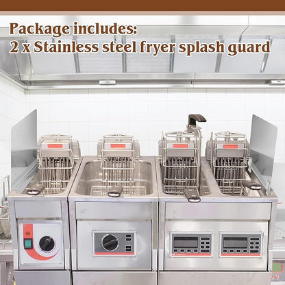 Ferraycle 2 Pack 20-1/2" W x 9" H 304 Stainless Steel Fryer Splash Guard - Image 4