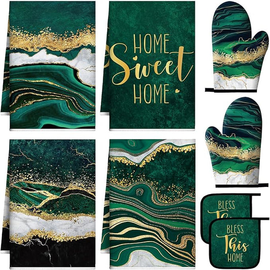 Leinuosen 8 Pcs Kitchen Towels and Dishcloths Sets Oven Mitts and Pot Holders by Leinuosen