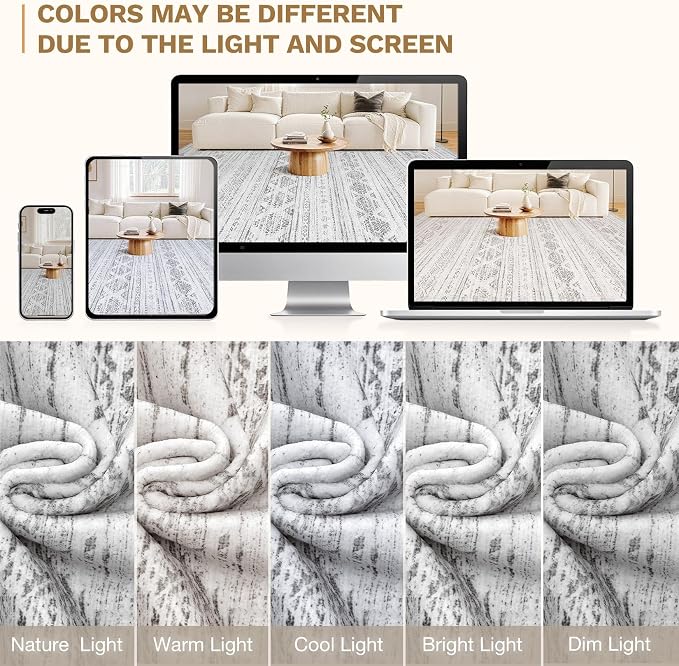 Nakagishi 9x12 Area Rug Living Room: Washable Boho Large Neutral Soft Farmhouse - Image 9