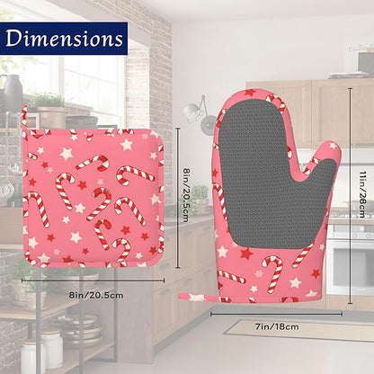 Pink Christmas Candy Cane Pot Holders and Oven Mitts Set Silicone Stars Kitchen - Image 2