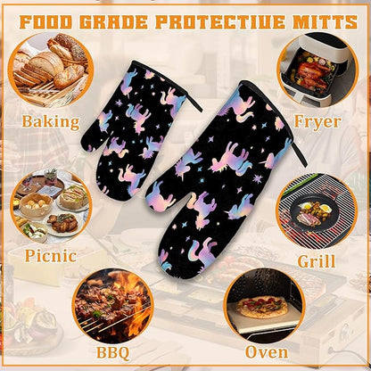 Cute Unicorn Pattern Oven Mitts and Pot Holders Set - Image 5