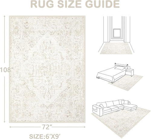 6x9 Area Rugs for Living Room: Washable Rug Vintage Large Rugs Soft Non Slip - Image 2