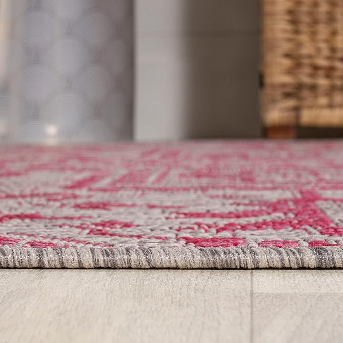 JONATHAN Y Boho Medallion Indoor Outdoor Square Area Rug 5X5 Light Gray/Fuchsia - Image 4