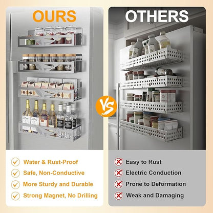Magnetic Spice Rack for Refrigerator, 4 Pack Metal Magnetic Shelf Organizer for - Image 4