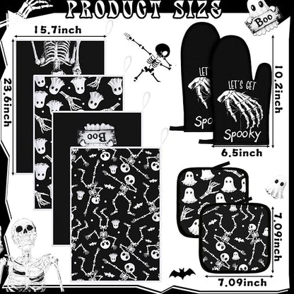 Leinuosen 8 Pcs Skull Kitchen Decor Set Kitchen Towels Gothic Oven Mitts and - Image 3