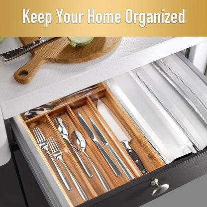 Besilord Silverware Organizer Kitchen Drawer Organizer Utensil Organizer Acacia - Image 3