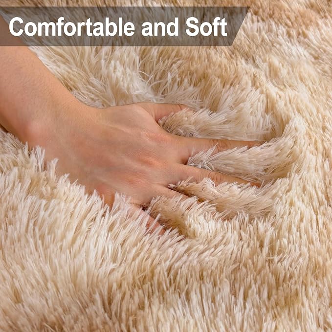 2x8 ft Plush High Pile Khaki Tie Dyed Rug Fluffy Soft Runner Bedside Rug - Image 5