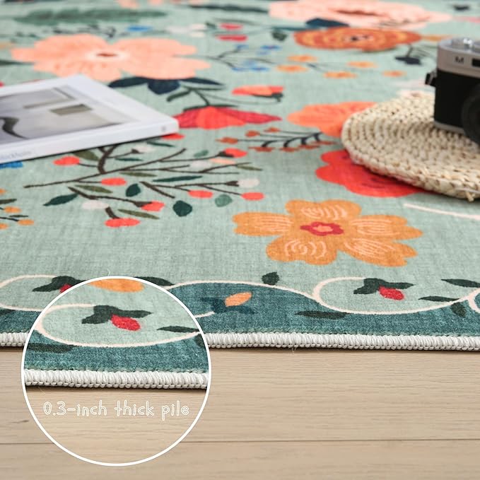 Rugcomf Area Rugs 9x12 Living Room Clearance Washable Boho Rug Non Slip Floral - Image 4