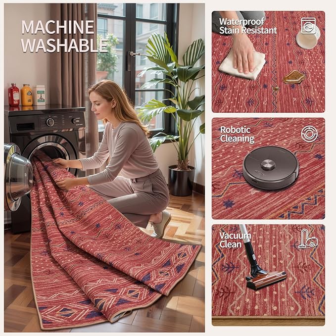SERISSA 2x3 Rugs for Entryway, Washable Non-Slip Red Ochre Small Area Rug - Image 3