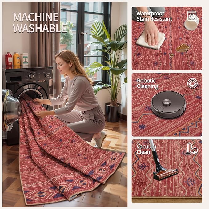 SERISSA 2x4 Rugs for Entryway, Washable Non-Slip Kitchen Runner Rug Small Red - Image 3