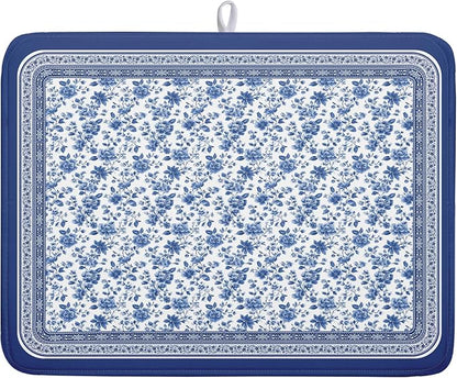 Blue Floral Branches Dish Drying Mat by Kawani