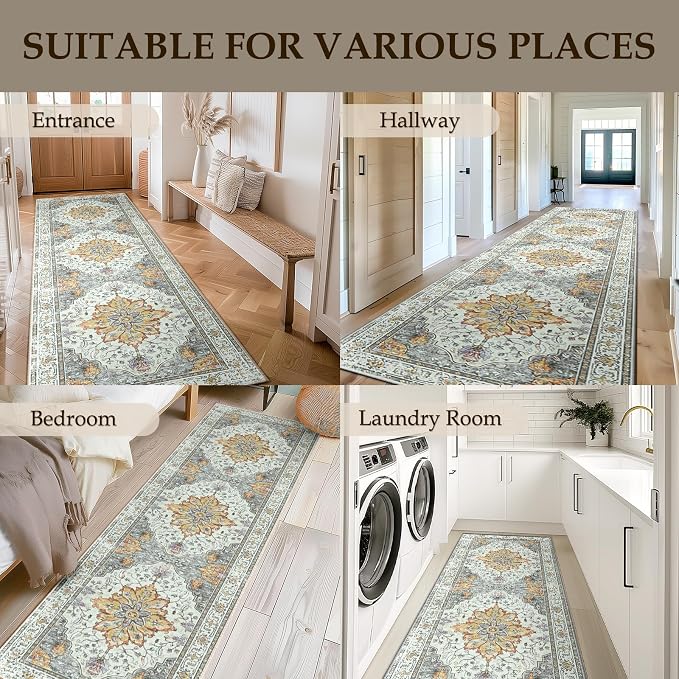 RELEANY Area Rugs Runner 2'x8' Washable Non-Slip, Floral Vintage Distress - Image 6
