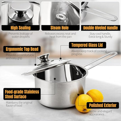 Aufranc Stainless Steel pots and pans set, 6 Piece Nonstick Kitchen Induction - Image 4