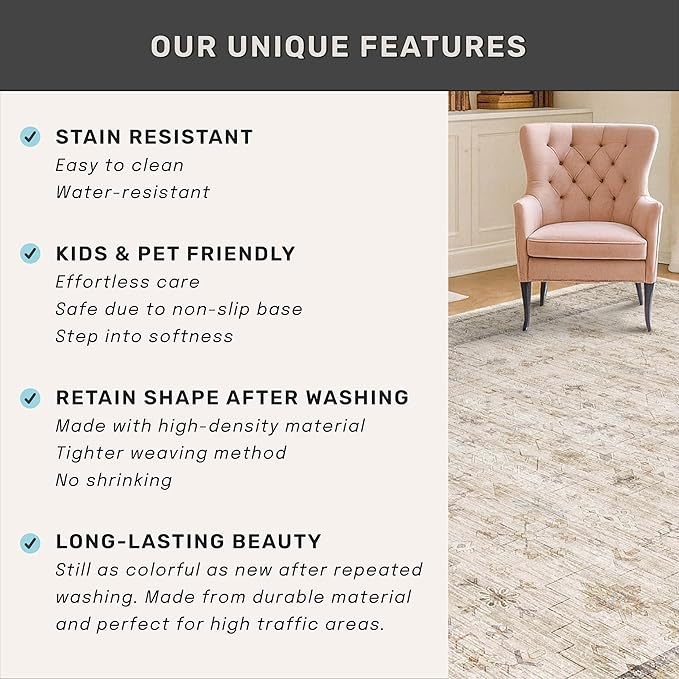 Farmhouse 6x8 Area Rug for Living Room, Dining Room & Home Office, Soft Modern - Image 5
