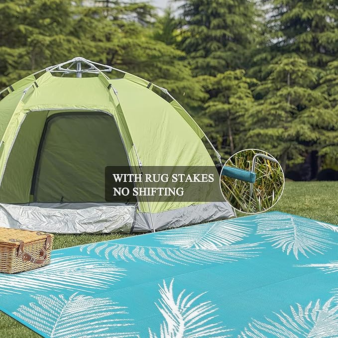 Pauwer Waterproof Outdoor Rug 10x14, Reversible Plastic Straw Patio Camping Rug - Image 5