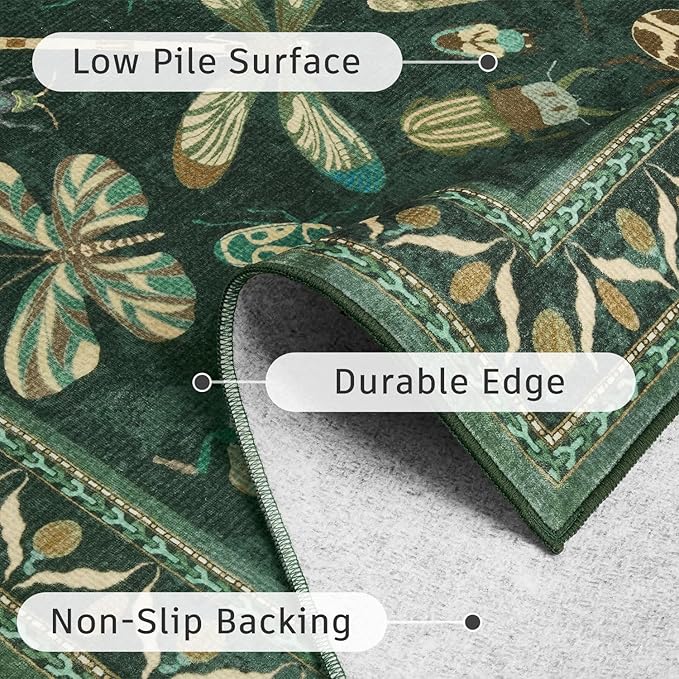 DCX 6x9 Washable Insect Rug, Vintage Gothic Dark Green Rug - Image 7