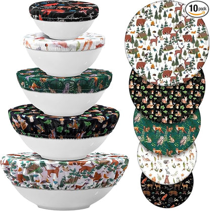 Patelai 10 Pcs Bowl Covers Reusable in 5 Size Stretch Cloth Fabric Elastic Food by Patelai