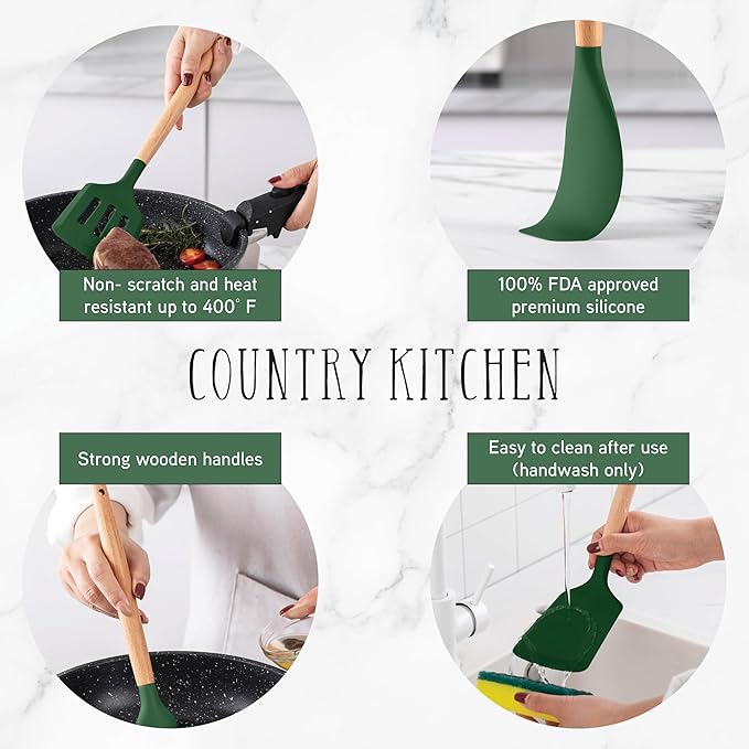 Country Kitchen Non Stick Silicone Utensil Set - Image 4